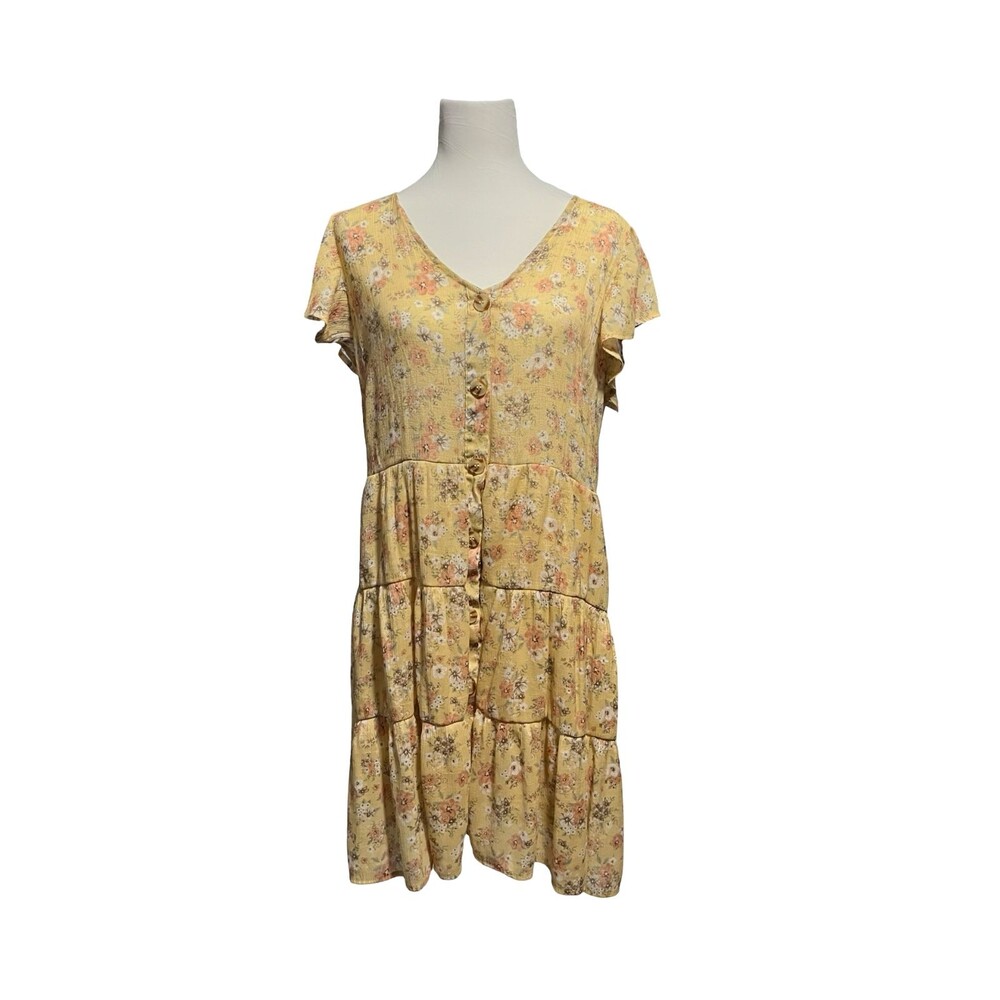🔥 PERCH BY BLU PEPPER YELLOW FLORAL BUTTON-DOWN DRESS • 1X • GUC! 🔥